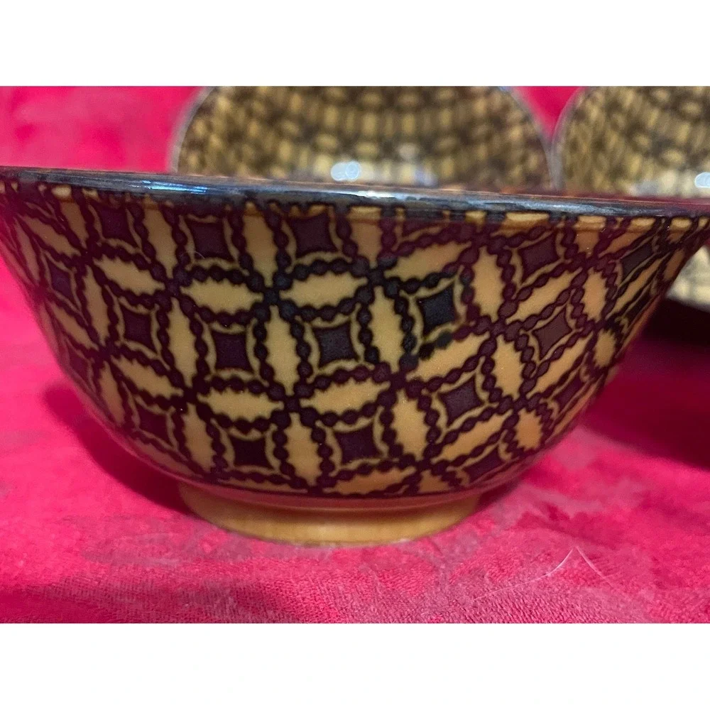 Vintage Topaz Shippo Black Yellow Rice Bowls Set of 4 Made in Japan Porcelain 6